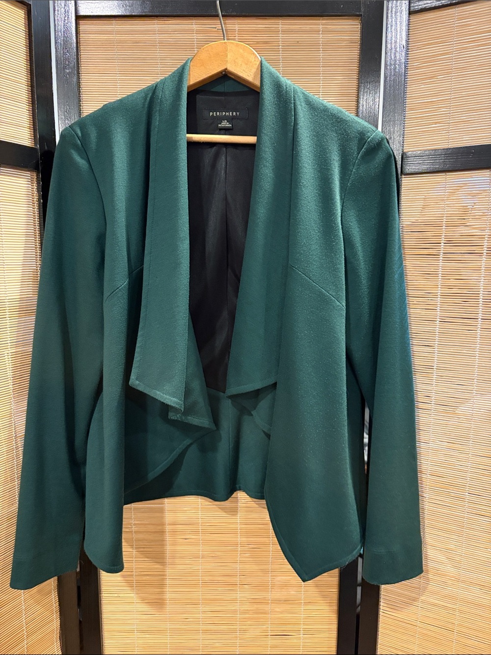 Periphery Women's Draped Open-Front Blazer Jacket in Teal Green